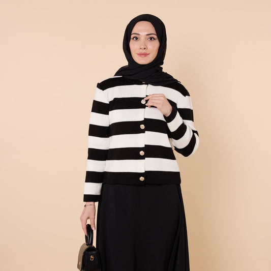 Striped Knit Cardigan With Button Detail