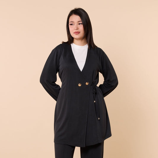 Wrap Look Three Piece Set With Waist Tie