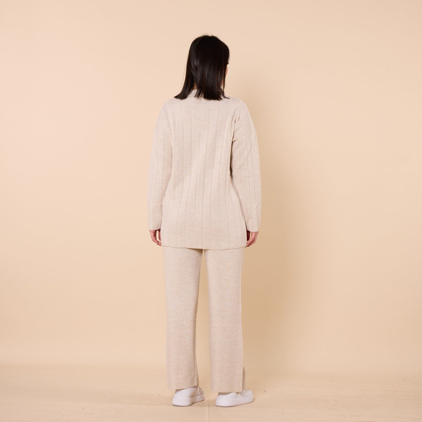 Striped Detail Buttoned Knit Two Piece Set