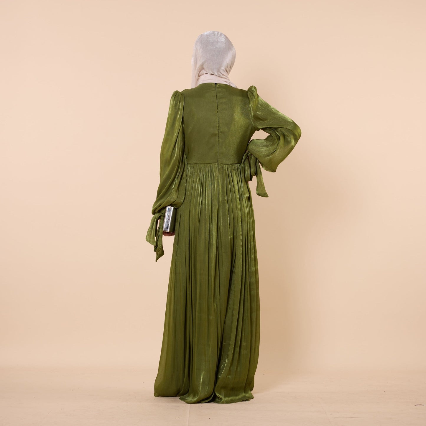 High Neck Pleated Chiffon Long Dress
