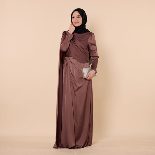 Evening Dress With Cape Sleeves And Cross Waist Detail