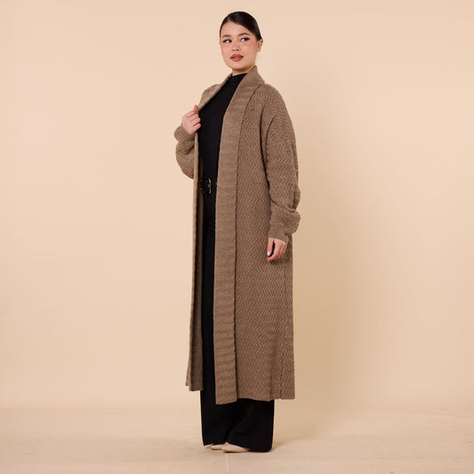 Patterned Shawl Collar Long Cardigan