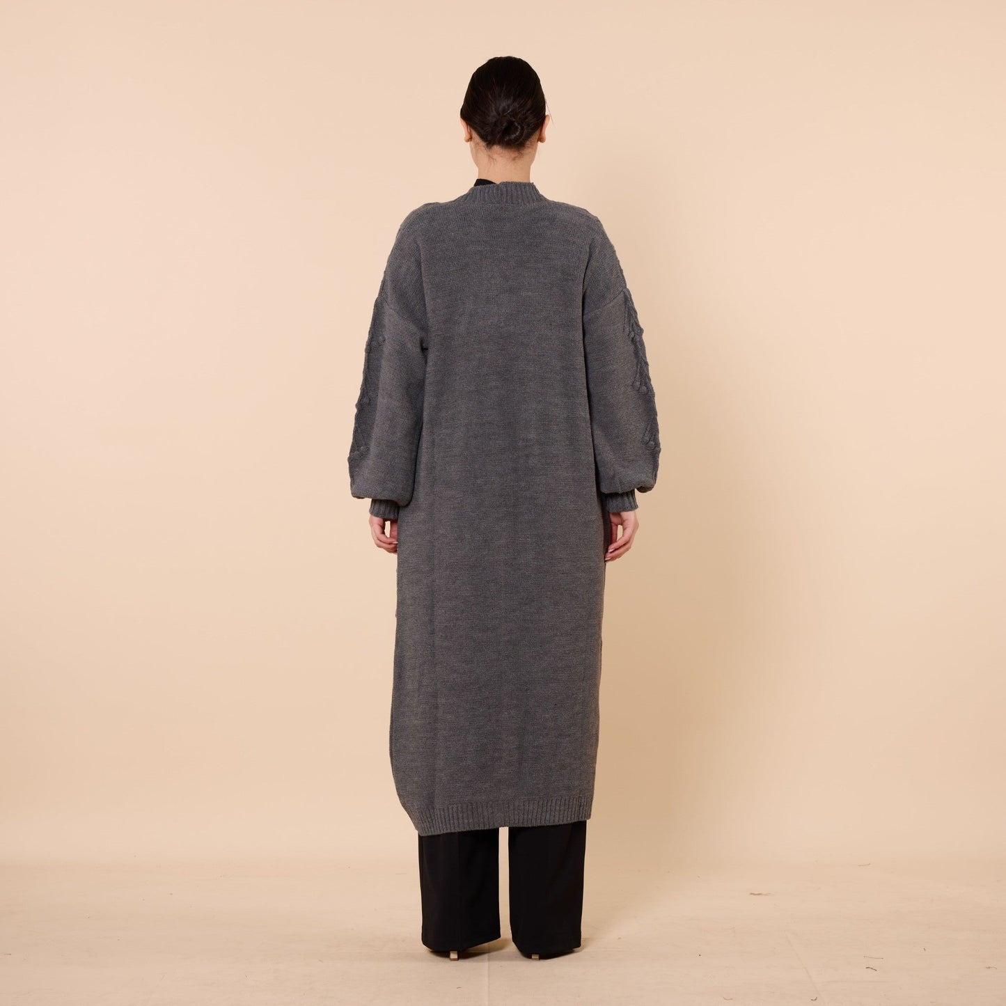 Long Cardigan With Floral Pattern And Shawl Neck