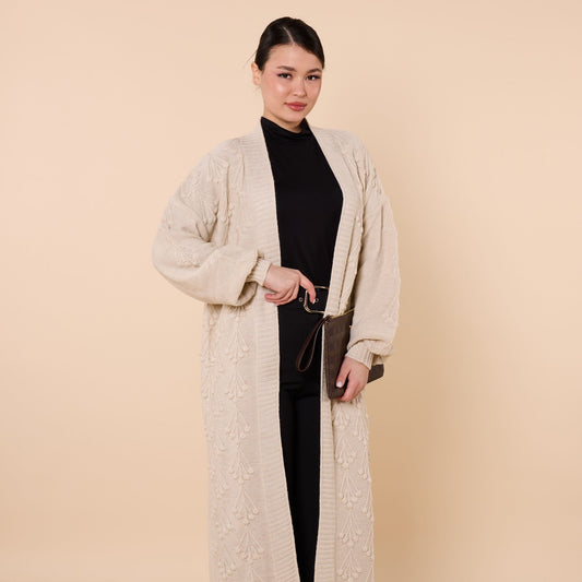 Long Cardigan With Floral Pattern And Shawl Neck