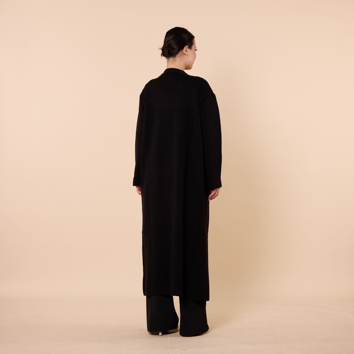 Plain Long Cardigan With Shawl Collar And Pockets