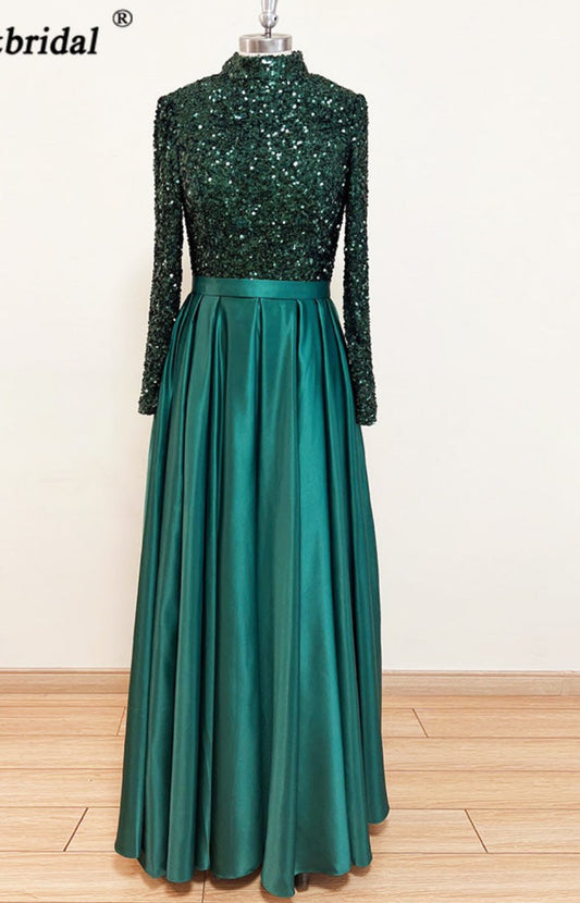 Meera Glitter Gown-Emerald Green