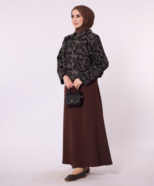 Printed Polo Collar Jacket with Pleat Detail