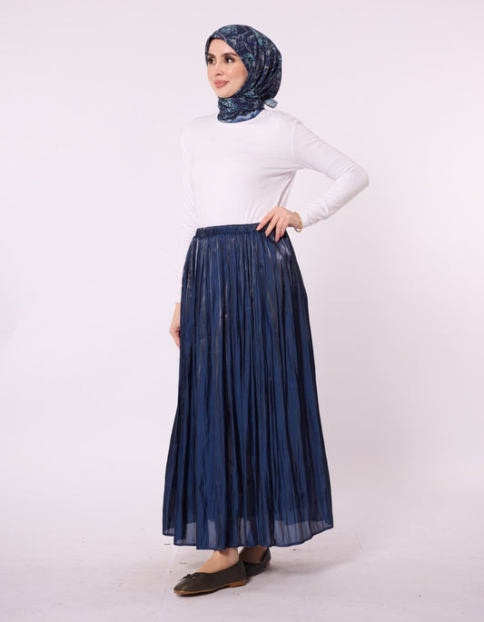 Elastic Waist Pleated Satin Skirt
