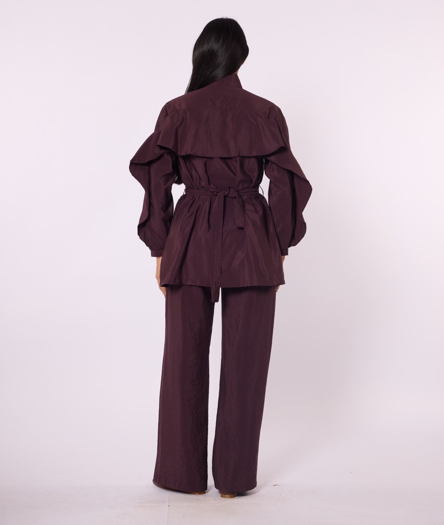 Mandarin Collar Set with Gold Button and Belt Details