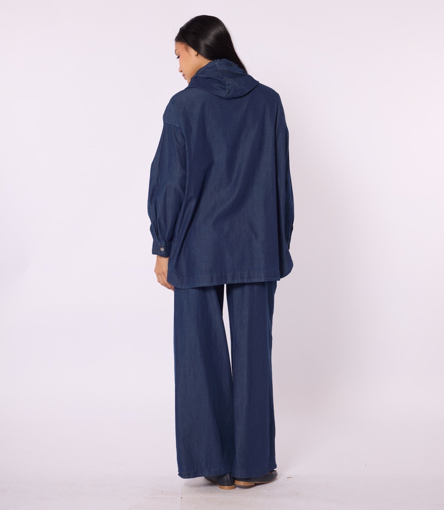 Summer Denim Trouser Set with Hood and Zipper Detail