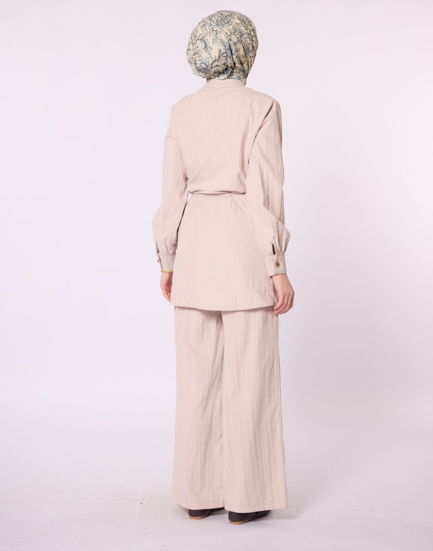 Mandarin Collar Set with Drawstring Detail and Gold Buttons