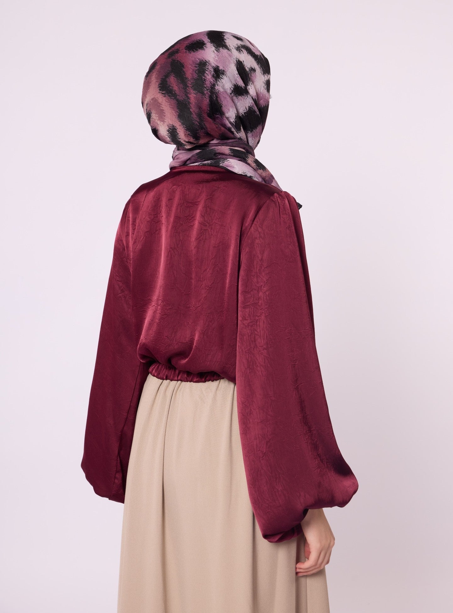 Balloon Sleeve Blouse with Button Detail and Tie Neck