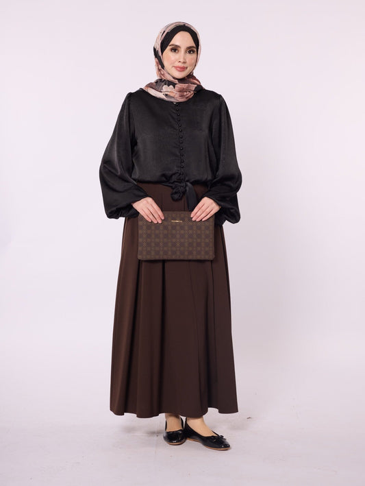 Balloon Sleeve Blouse with Button Detail and Tie Neck