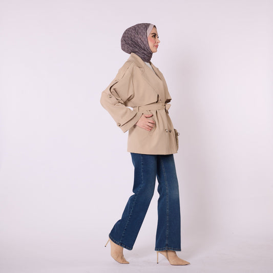 Short Lined Double Breasted Belted Trench Coat