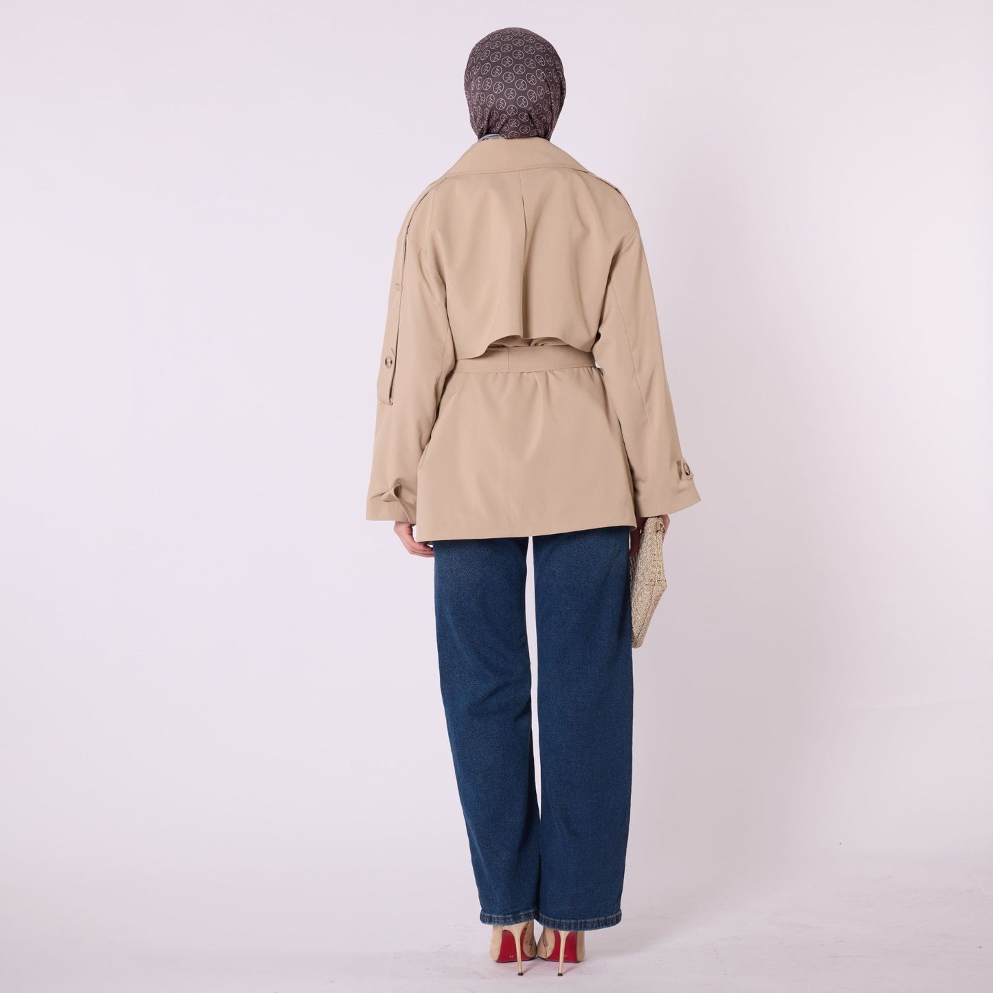 Short Lined Double Breasted Belted Trench Coat