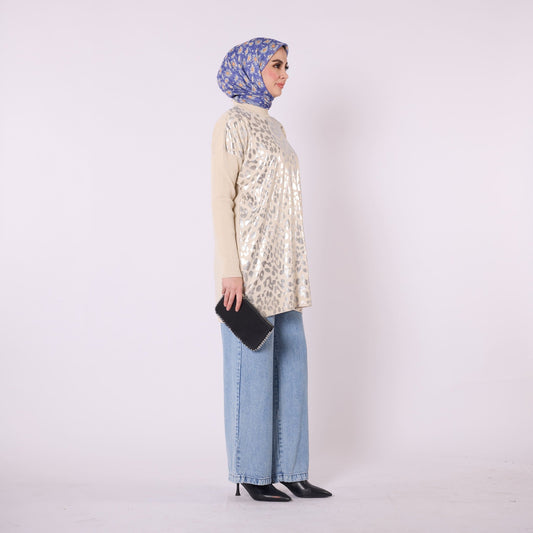 Shiny Leopard Print Long Tunic