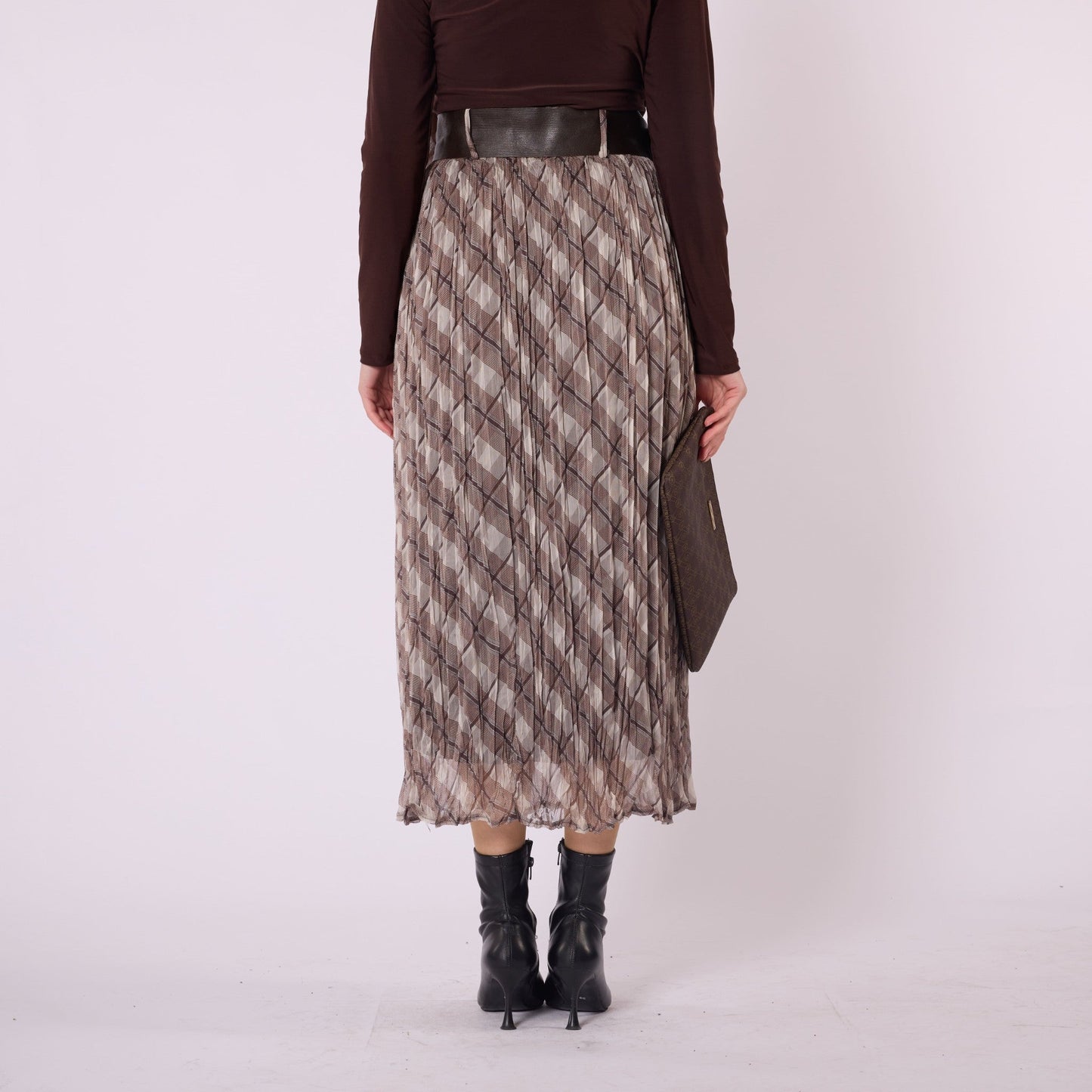 Plaid Skirt With Belt Detail And Lining