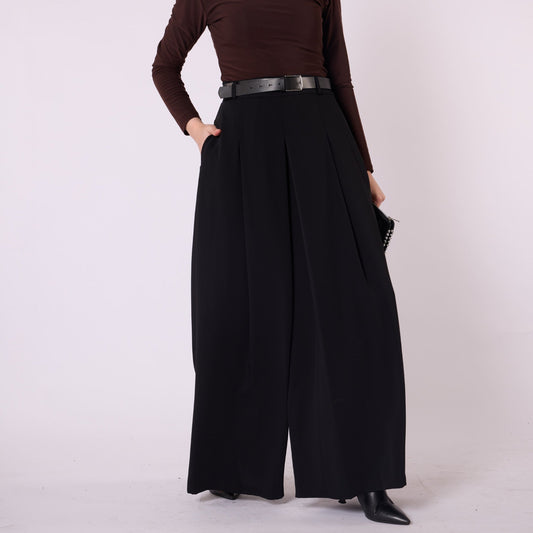 Pleated Belted Palazzo Wide Leg Trousers