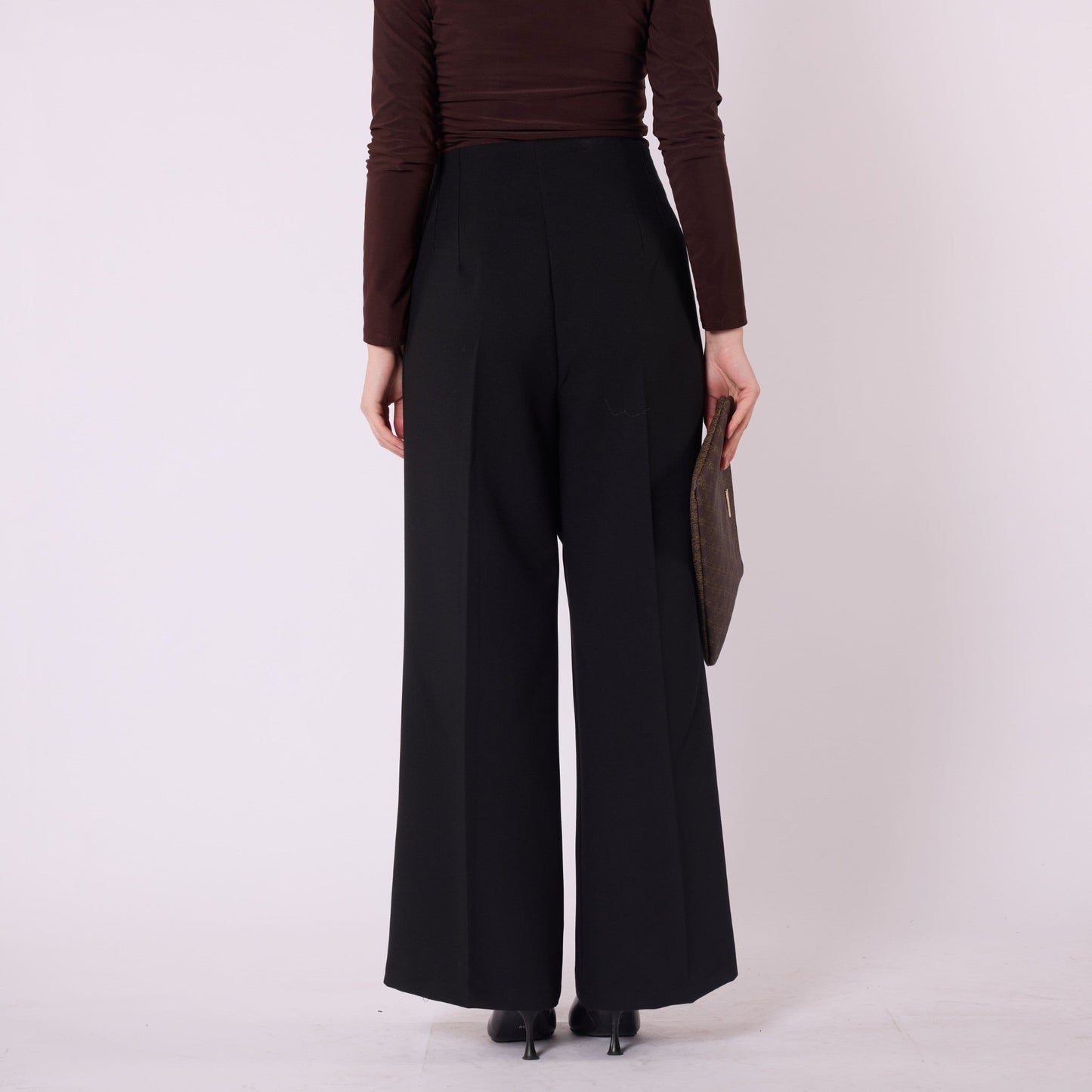 High Waist Tailored Look Wide Leg Black Pants