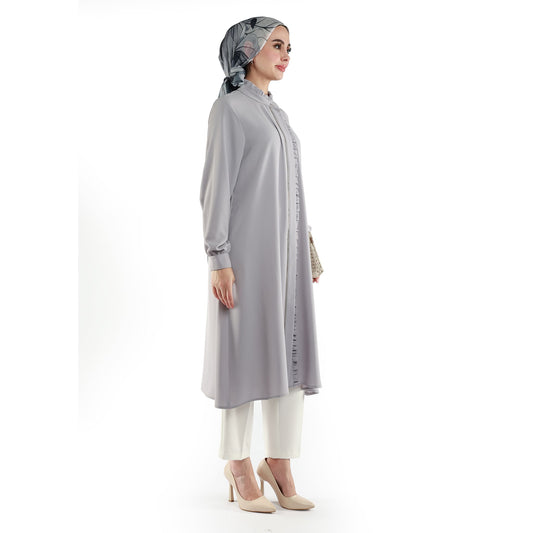 Stone-Detailed Textured Fabric Tunic