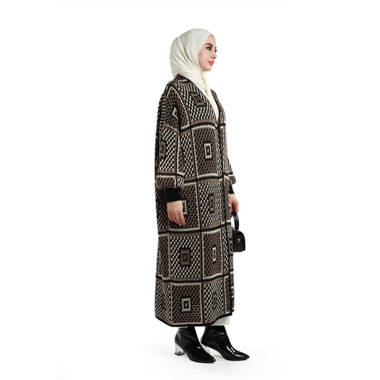 Woven Pattern Knit Long Cardigan