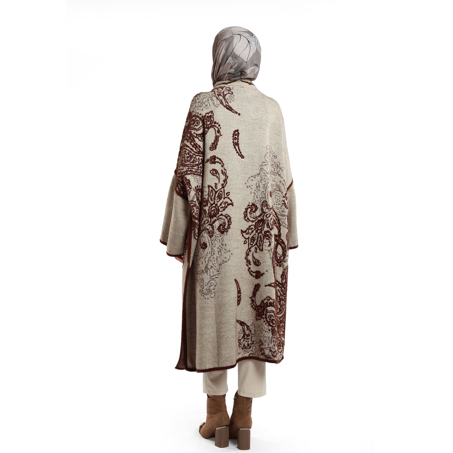 Patterned Long Relaxed Knit Cardigan