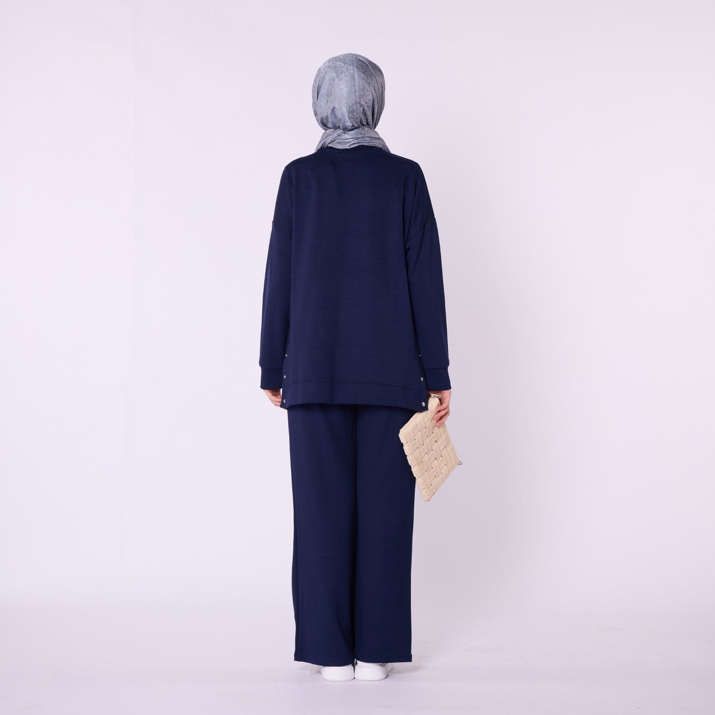 Flare Leg Jersey Two Piece Set With Snap Detail