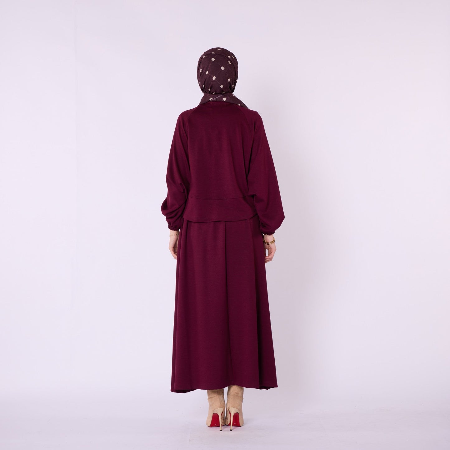 Batwing Sleeve Jersey Two Piece Set With Elastic Waist Skirt