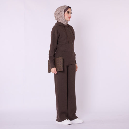 Zip Up Hooded Crop Top and Wide Leg Pocket Pants Set