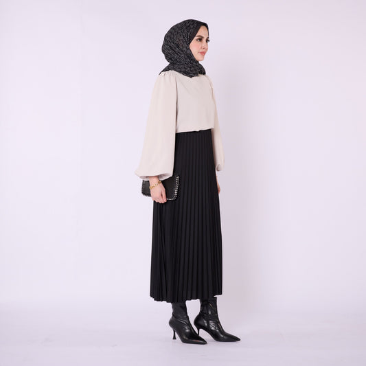 Elastic Waist Pleated Midi Skirt