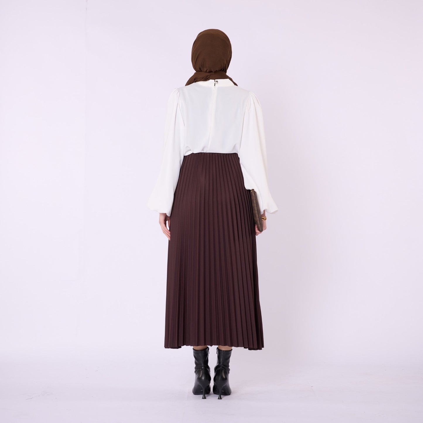 Elastic Waist Pleated Midi Skirt