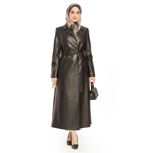 Double-Breasted Lined Leather Trench Coat