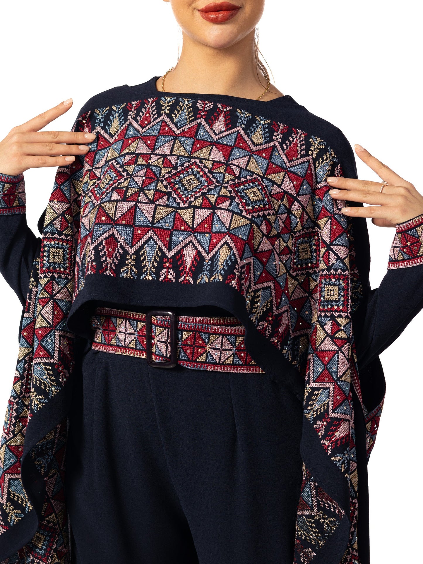 Elegance in Embroidery A Regal Red Jumpsuit