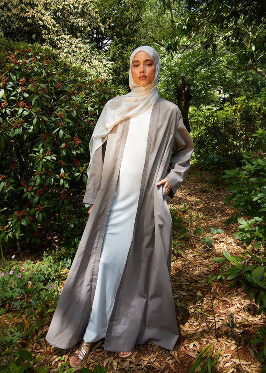Linen Feel Open Abaya Dove Grey - Final Sale
