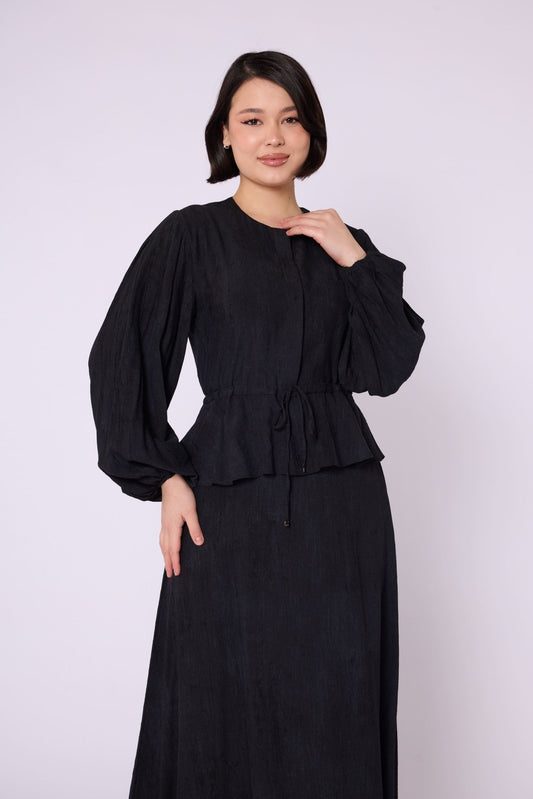 Gathered Waist Belted Skirt Set