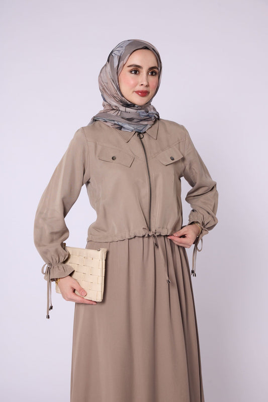 Polo Collar Ruched Detail Zip-Up Set