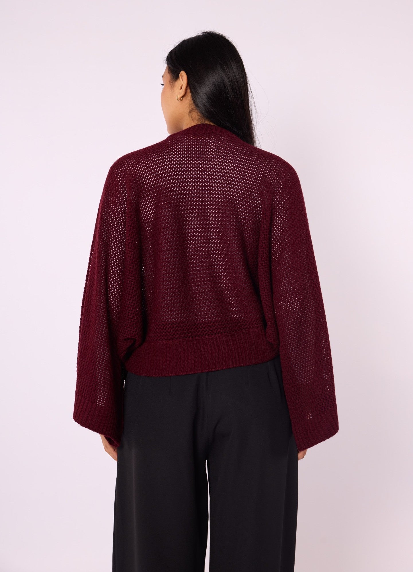 Honeycomb Patterned Batwing Sleeve Knit Blouse