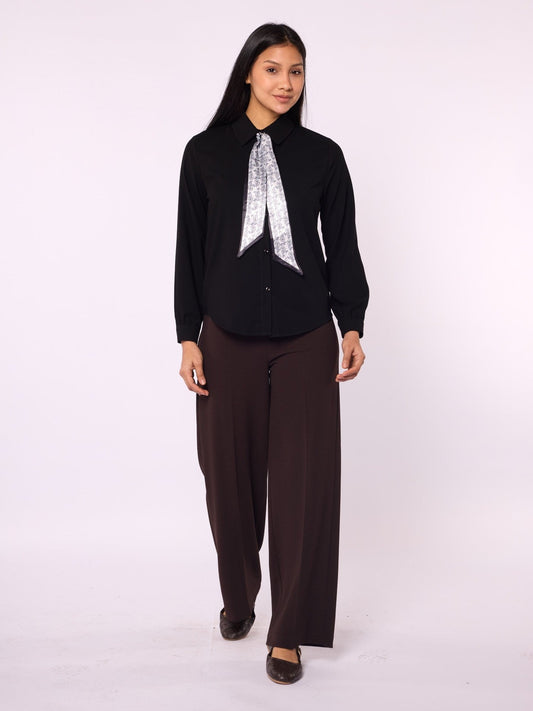 Polo Collar Shirt with Ethnic Scarf Detail