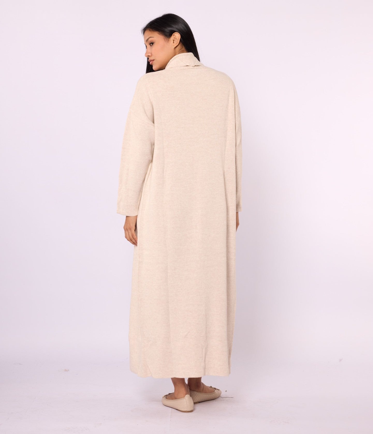 Ribbed Knit Turtleneck Dress and Shawl Collar Cardigan Set