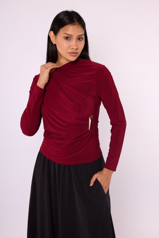 Ruched Blouse with Gold Buckle Detail