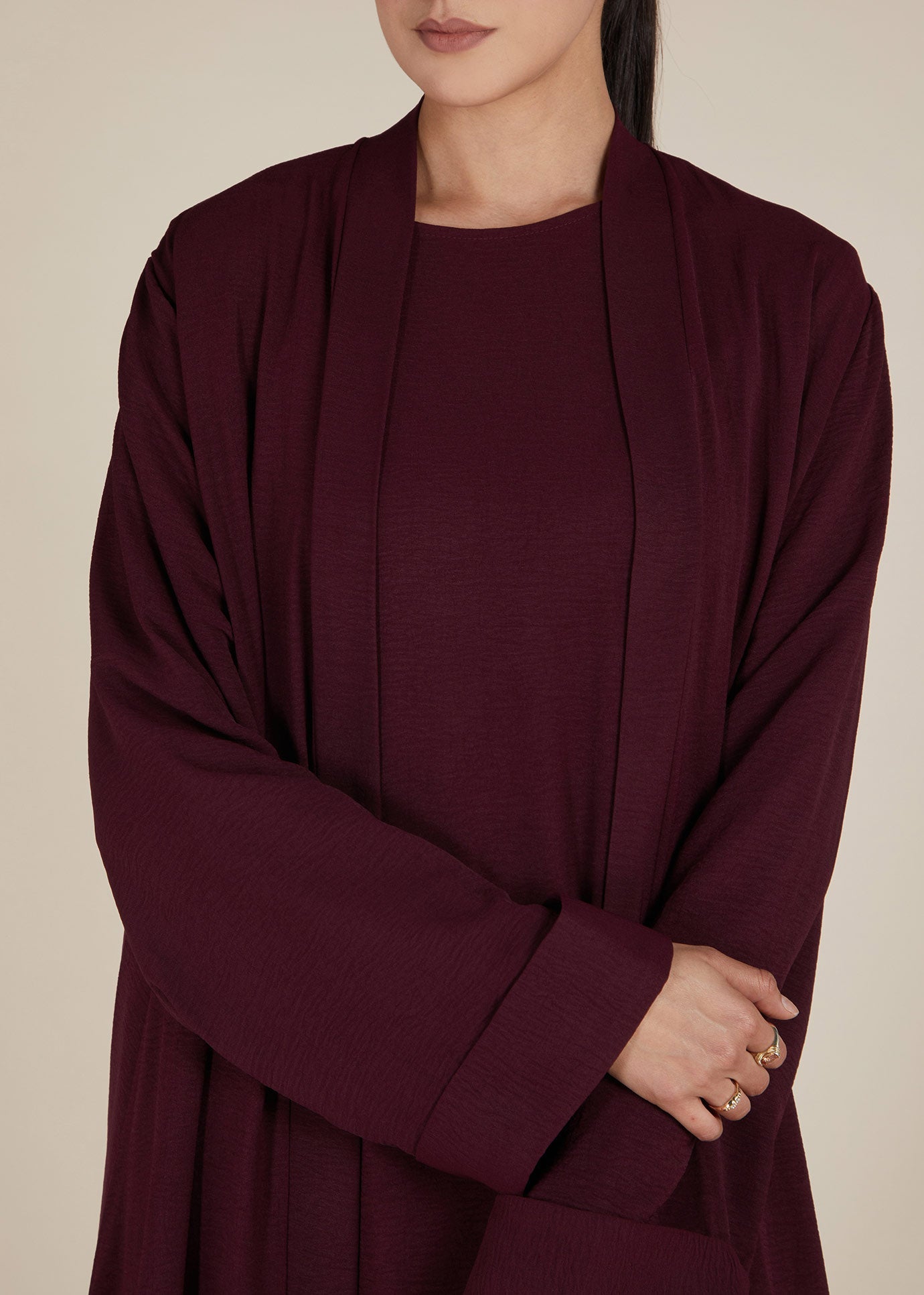 Two Piece Open Abaya With Slip Burgundy