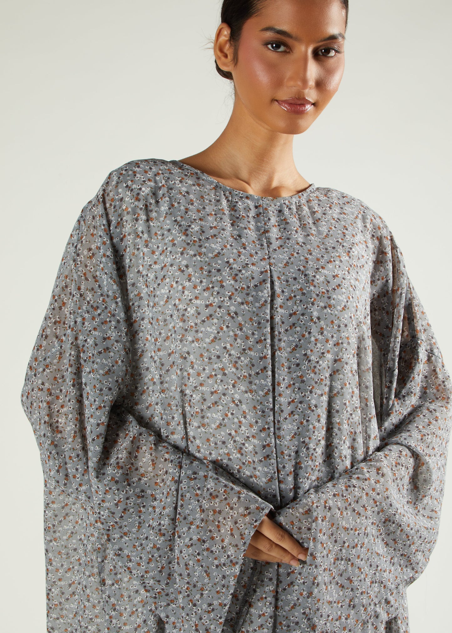Grey Floral Prayer Abaya & Hijab