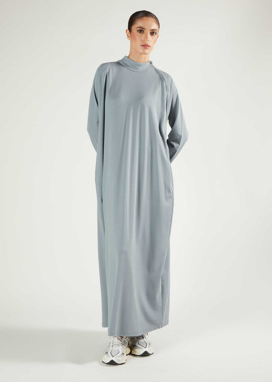 Ribbed Zip Abaya Dusty Blue - Final Sale