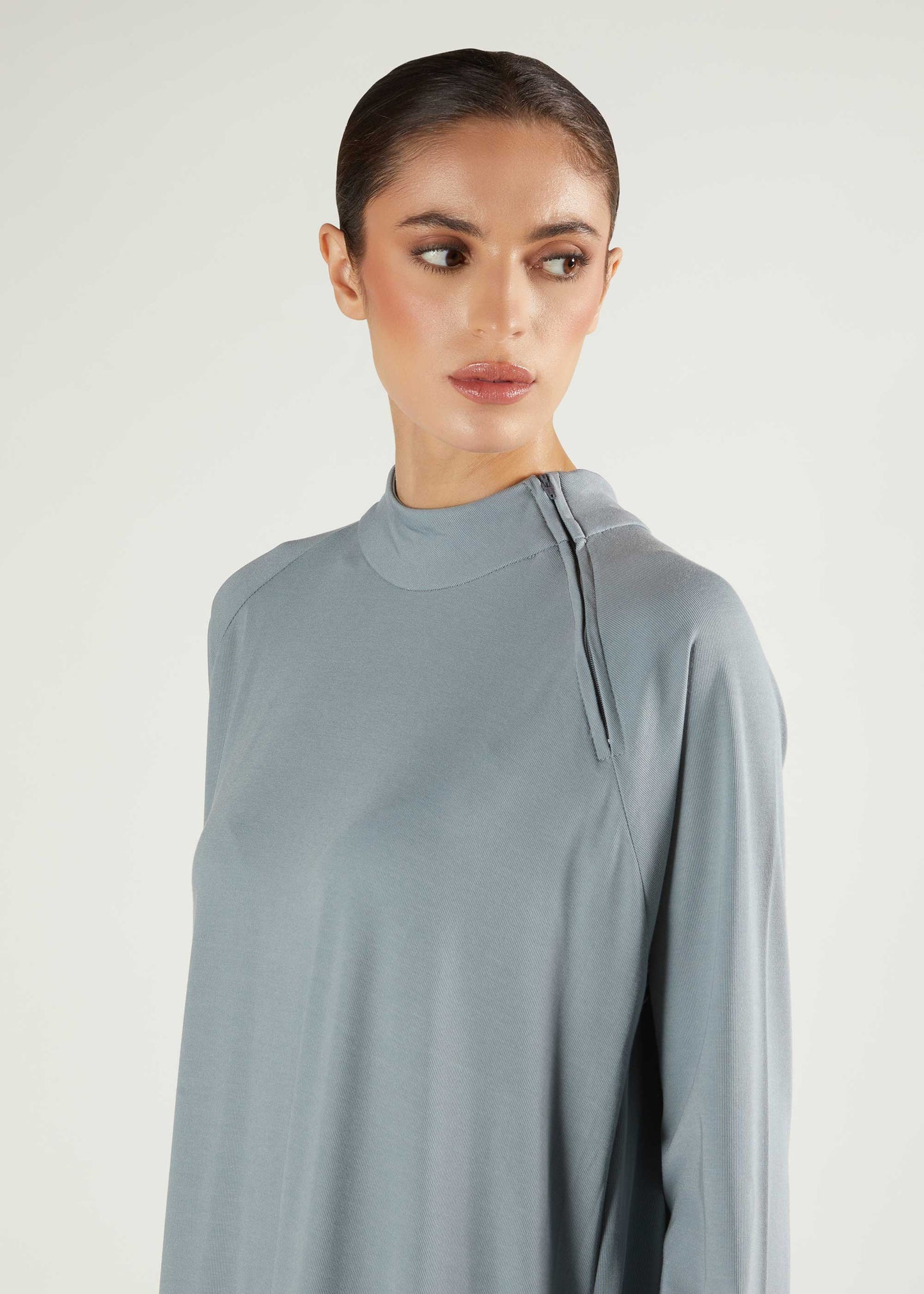 Ribbed Zip Abaya Dusty Blue - Final Sale
