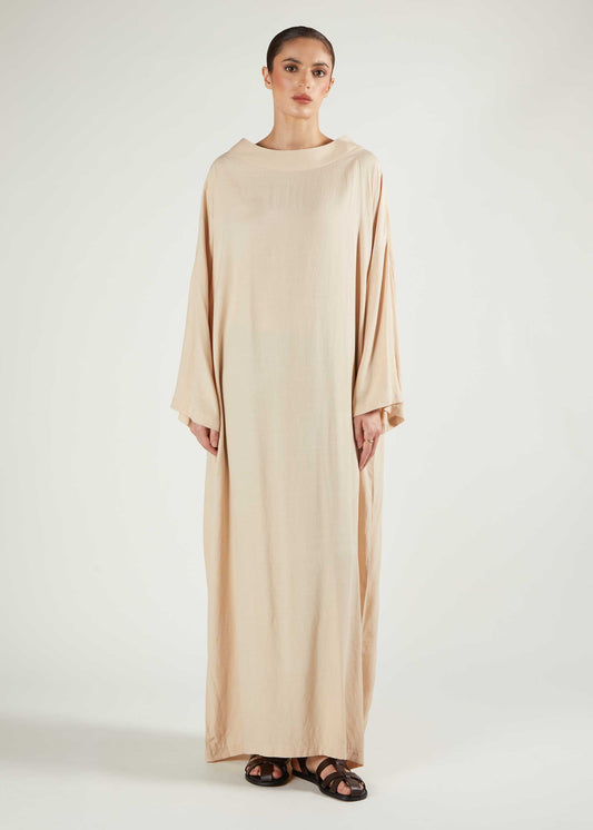 Boat Neck Abaya Natural