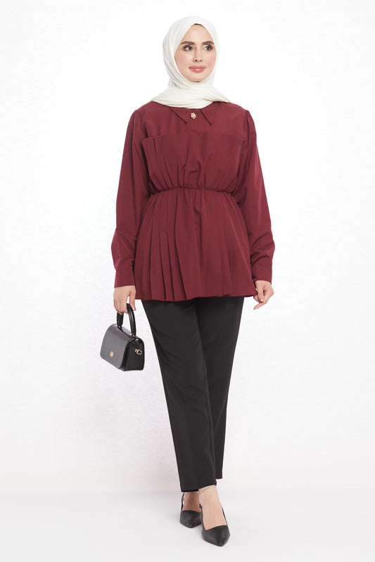 Polo Neck Summer Shirt with Gathered Collar