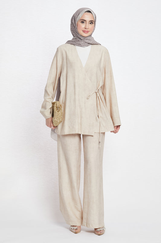 Tie-Front Linen-Look Trouser Suit