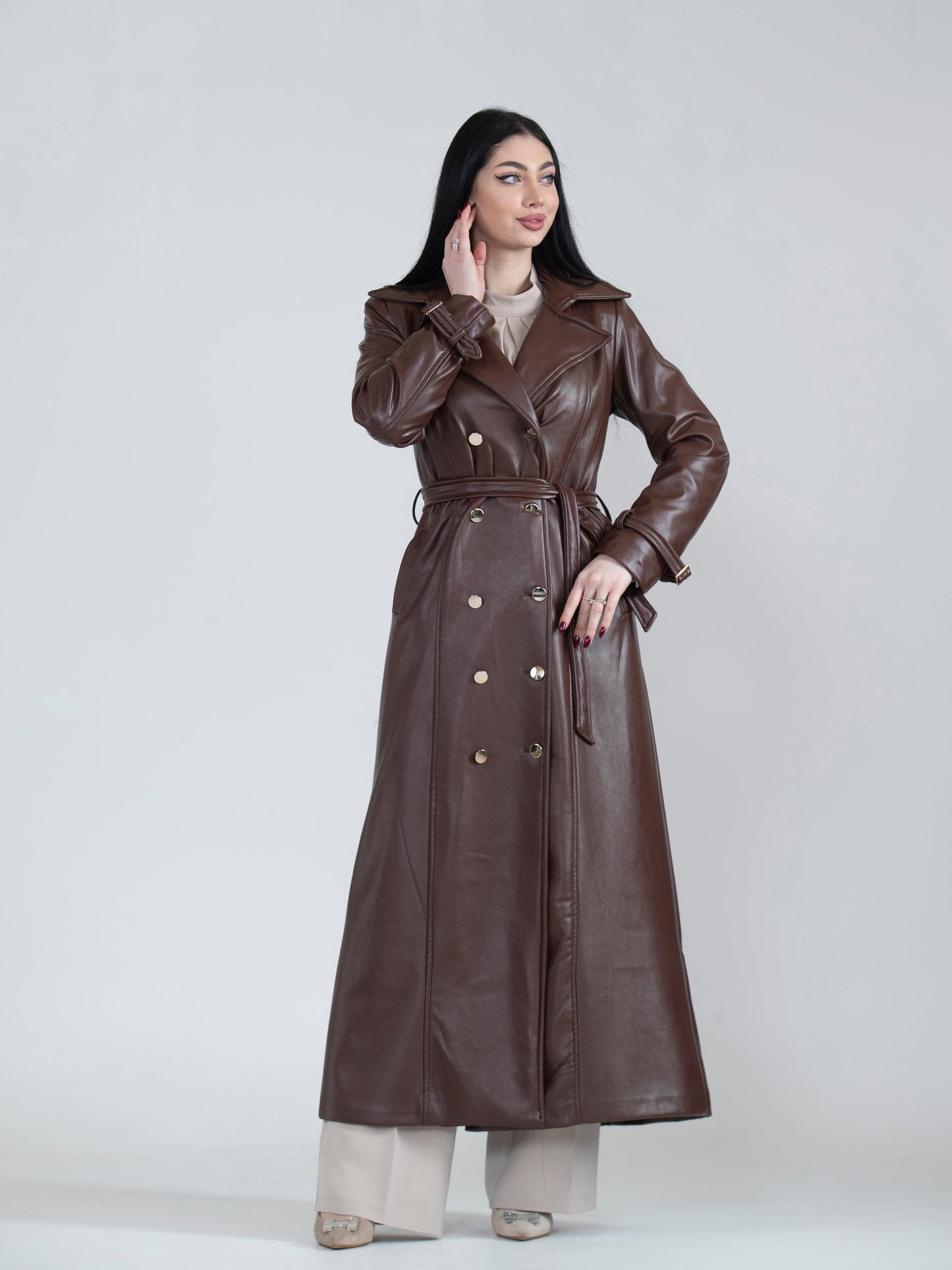 Women's long leather jacket