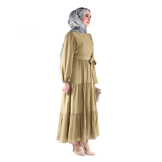 Lined Belted Pleated Dress