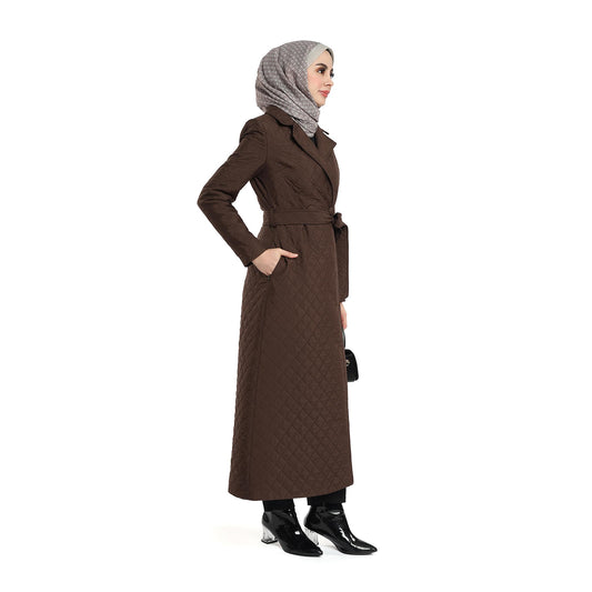 Diamond Quilted Belted Double Breasted Coat